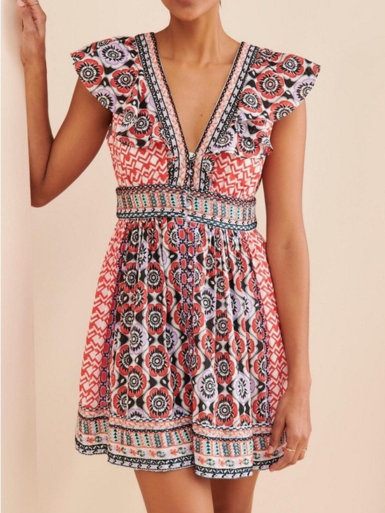 Anthropologie Dresses & Skirts - Anthropologie Flutter Printed V-Neck Mini Dress - Coral, Sz 12, guc